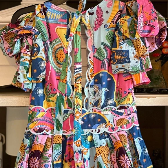 J. Marie The Sloane bow sleeve midi zodiac print sz XS nwt - Picture 7 of 7